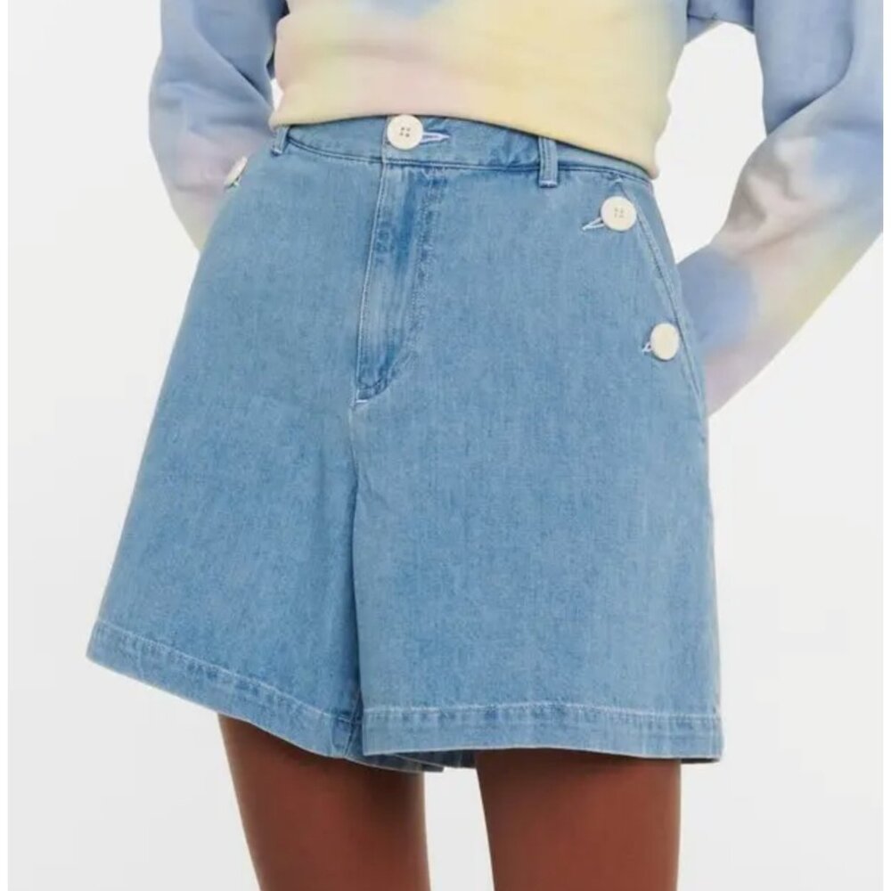 A.P.C. Light Blue Denim High-Waist Shorts